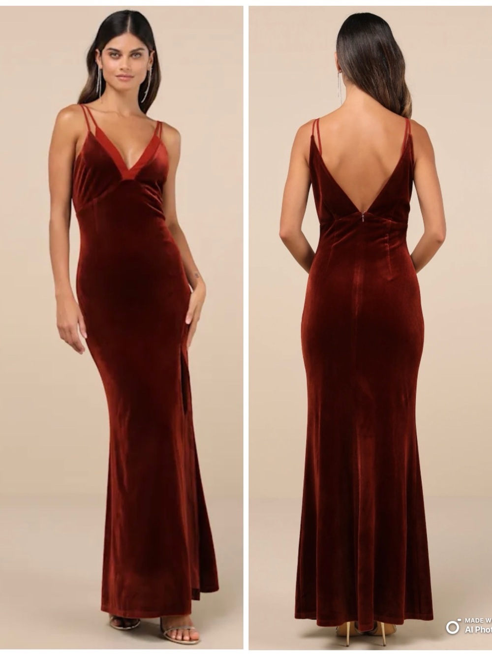 Lulus XS Immensely Glam Rust Velvet Backless Maxi Dress NWT FLAW Formal Party - Picture 1 of 15